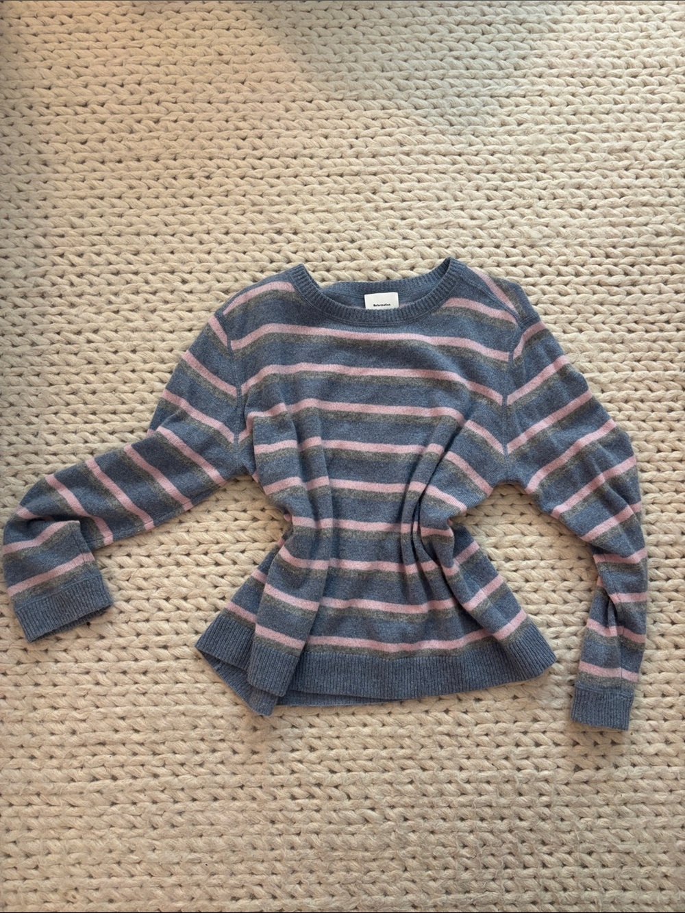 Reformation Blue and Pink Striped Crewneck Sweater